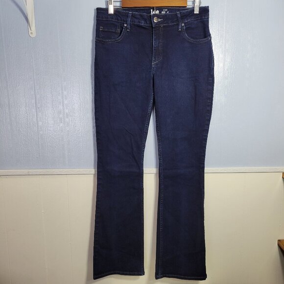 Lee Size 10 Dark Wash Denim Blue Slim Fit Boot Cut Mid Rise Classic Jeans - Picture 1 of 10